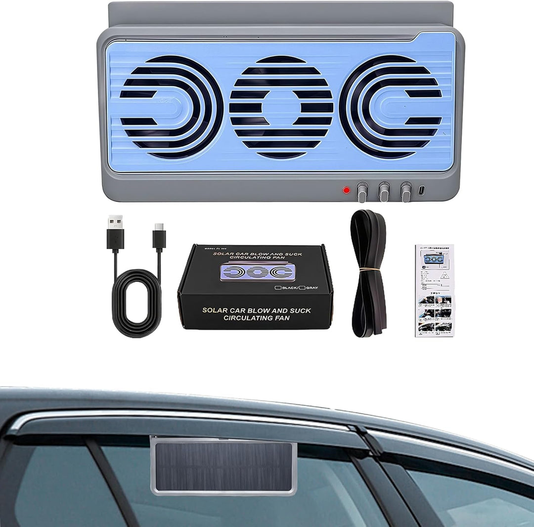 Aurovent Solar Car Window Fan, dual duct ventilation for efficient auto cooling.