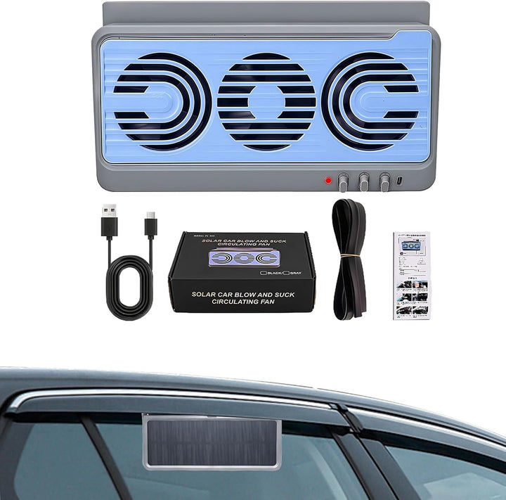 Aurovent Solar Car Window Fan, dual duct ventilation for efficient auto cooling.