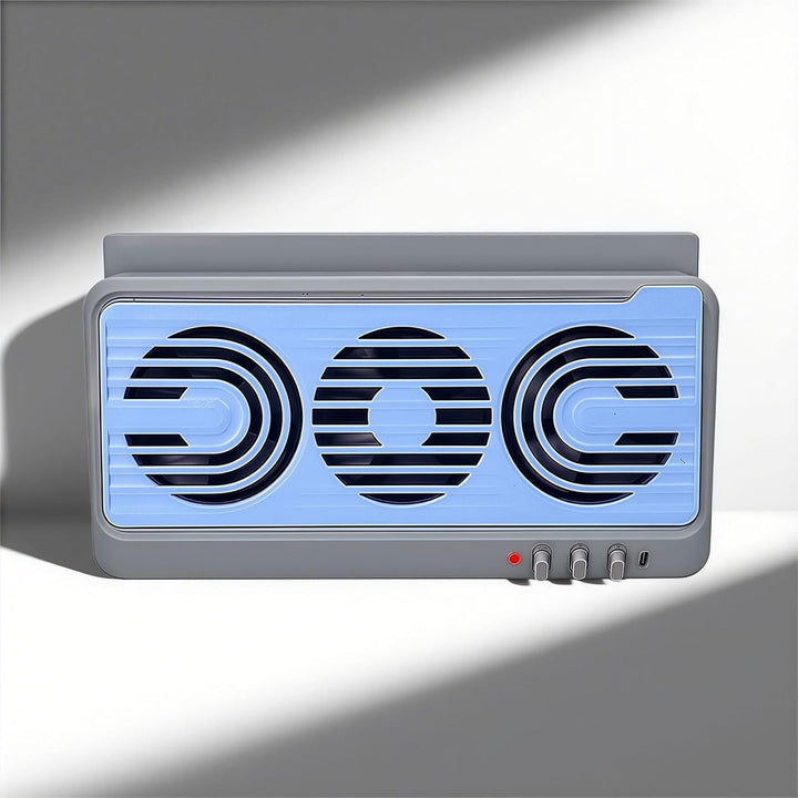 Automotive cooling accessory: solar fan with dual vents, ideal for car ventilation.