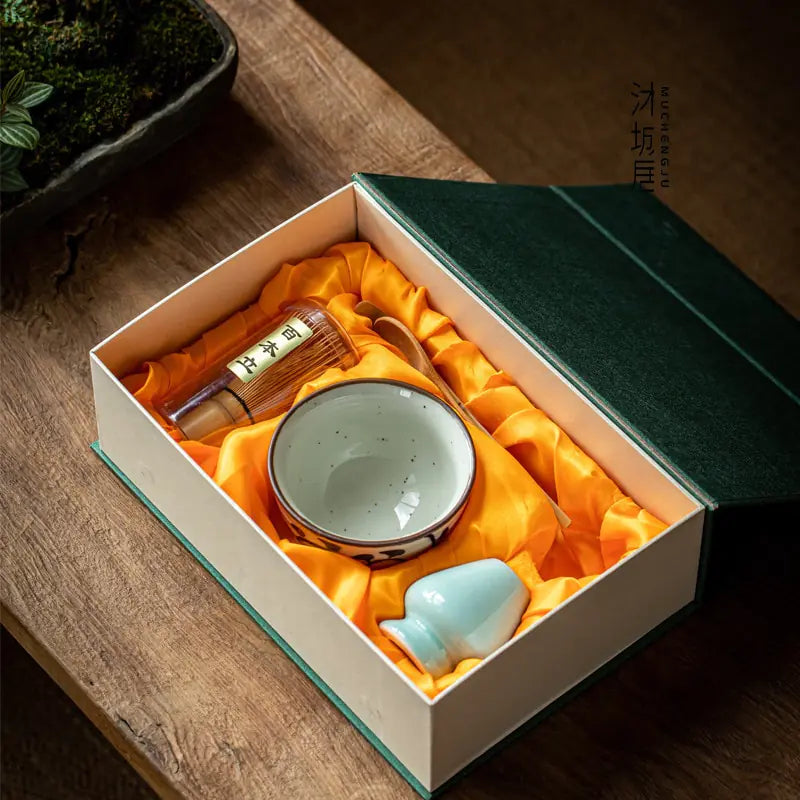 Handcrafted bamboo matcha whisk & traditional ceramic matcha bowl for an authentic Japanese tea ceremony.