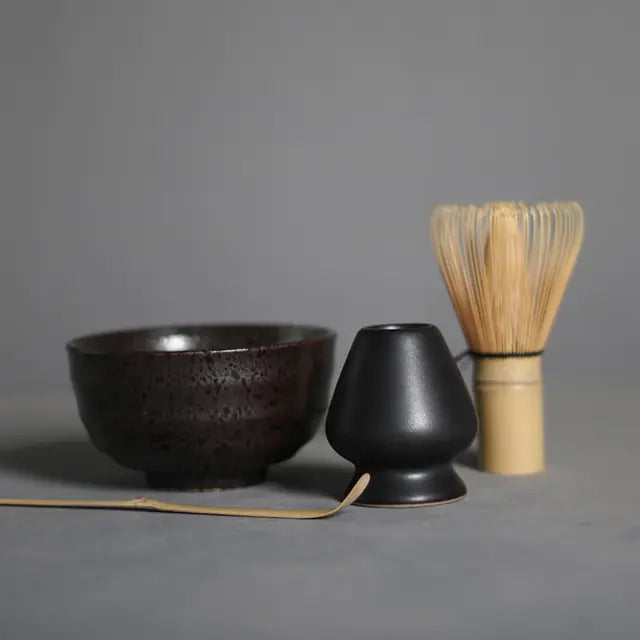 Serene matcha tea ceremony gift set, encouraging mindful living with premium green tea & accessories.