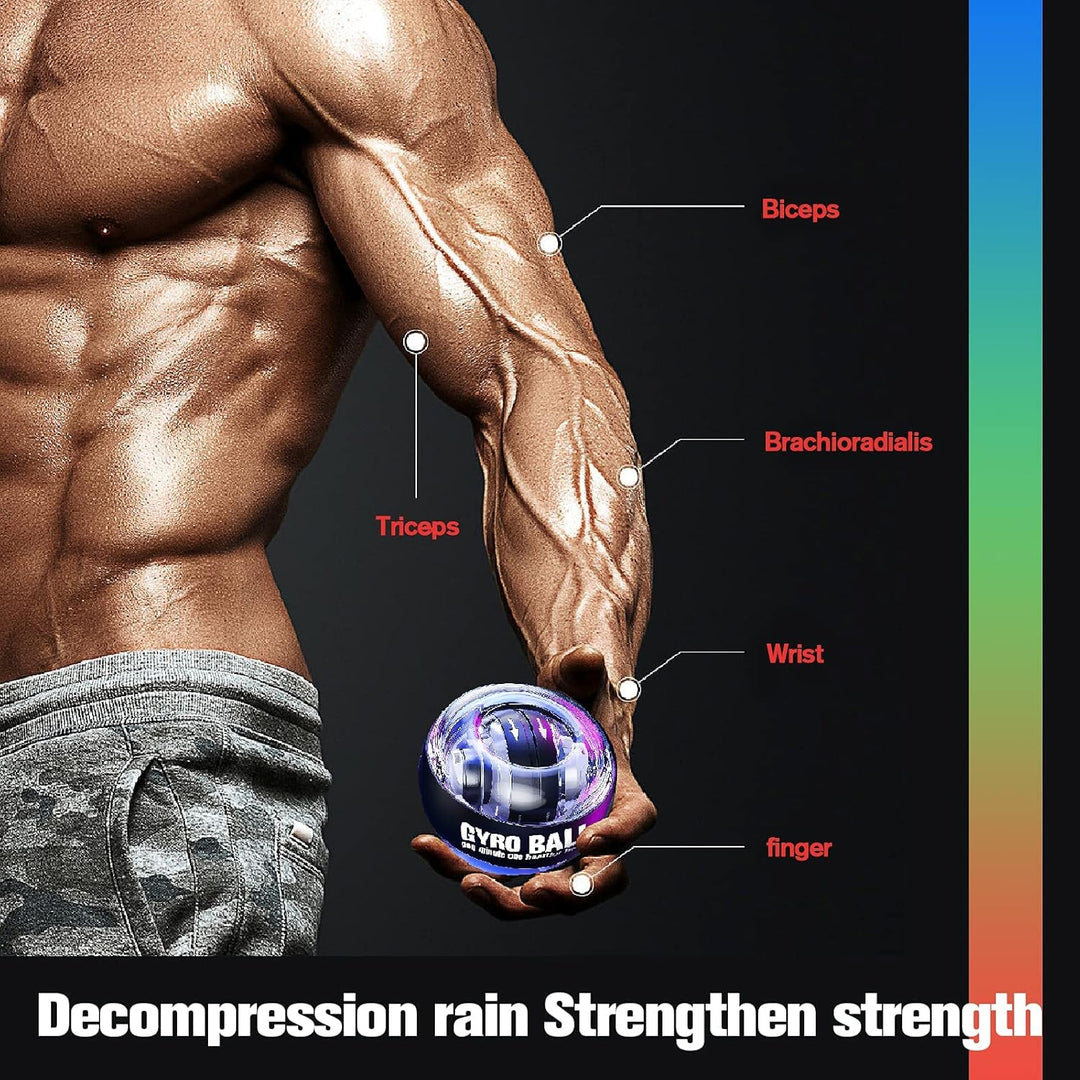 Portable auto start gyroscopic ball: perfect for on-the-go wrist & forearm strengthening.