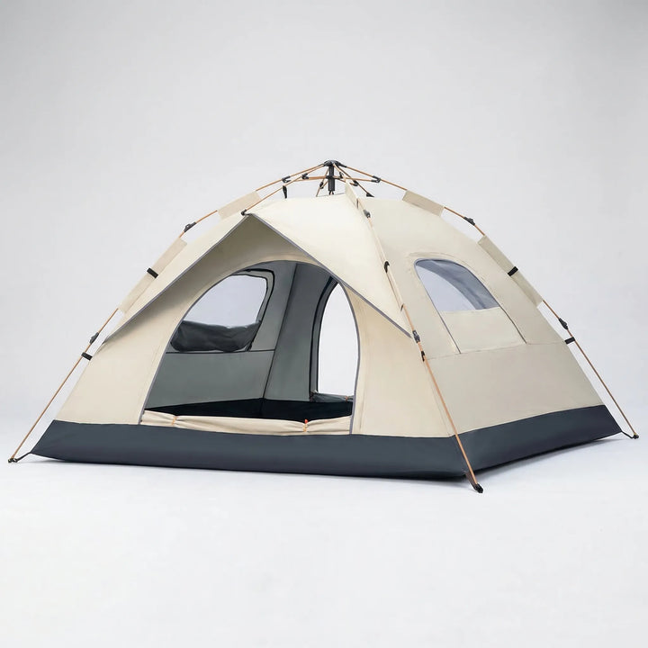 Automatic pop-up tent for 4 people, ready for beach or camping, offering quick shelter & UV protection.