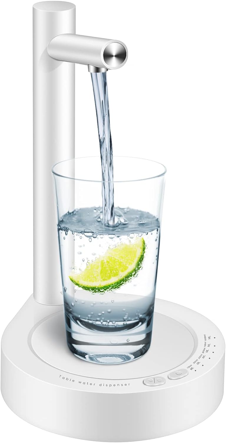 Automatic bedside water dispenser for effortless hydration. Portable, rechargeable, quiet operation.