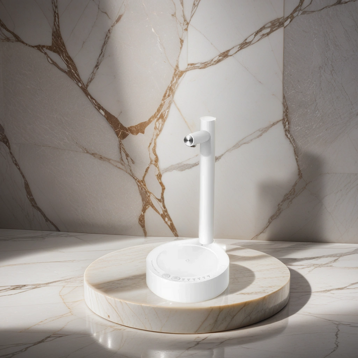 Effortless bedside hydration with a quiet, automatic water dispenser. Enjoy easy drinks from bed.