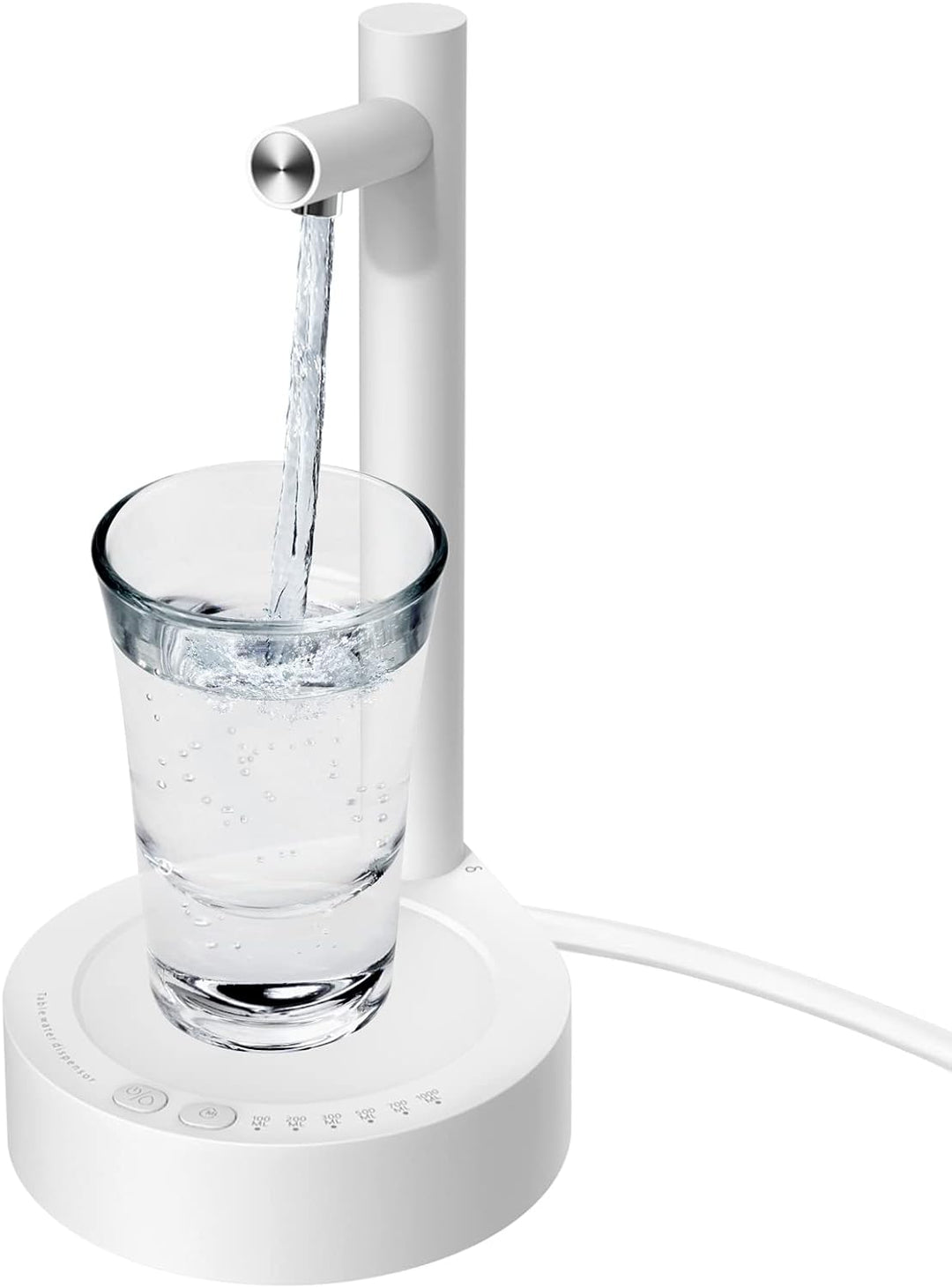 Compact automatic water dispenser, rechargeable. Ensures easy, quiet hydration right from your bed.