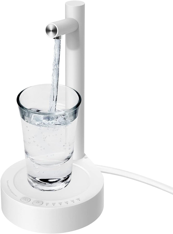 Compact automatic water dispenser, rechargeable. Ensures easy, quiet hydration right from your bed.
