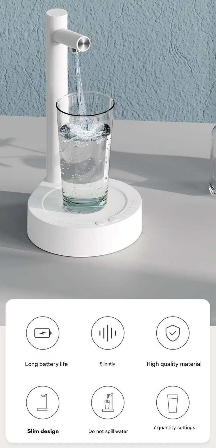 Sleek automatic water dispenser for ultimate bedside convenience. Portable, rechargeable, and quiet.