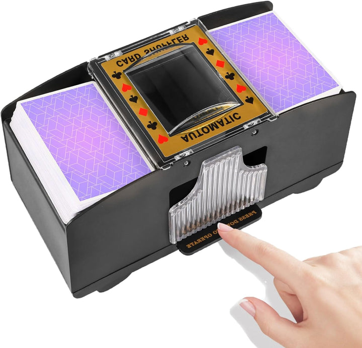 Automatic card shuffler for poker and card games, ensuring fast, fair, and effortless shuffles for game night.