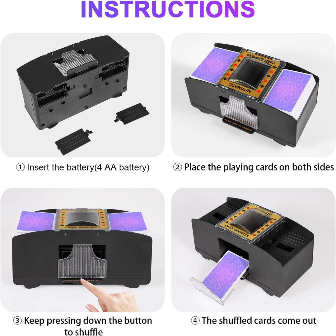 Modern automatic card shuffler for two decks, enhancing game play for family board games & competitive poker.