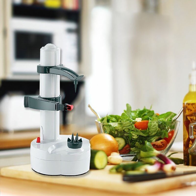 Efficient electric peeler making quick work of apples, potatoes, and other vegetables.
