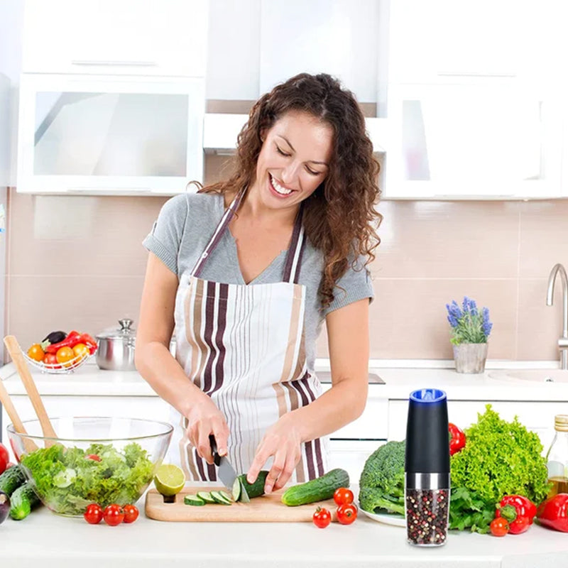 Modern automatic spice grinder, electric with LED, ideal for pepper or salt, stainless steel design