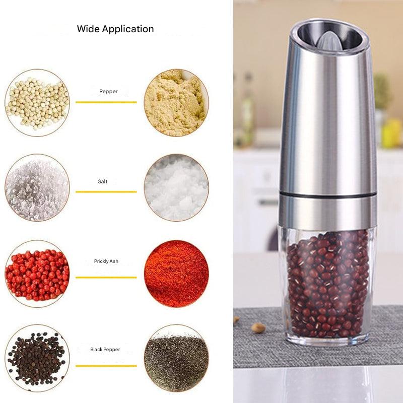 Automatic pepper grinder for kitchen, electric with gravity sensor and LED, essential cooking tool