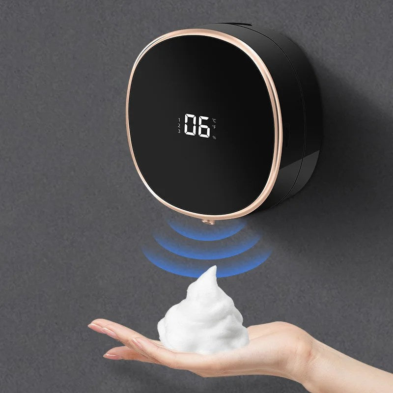 Touchless automatic foaming soap dispenser for a modern bathroom or kitchen.