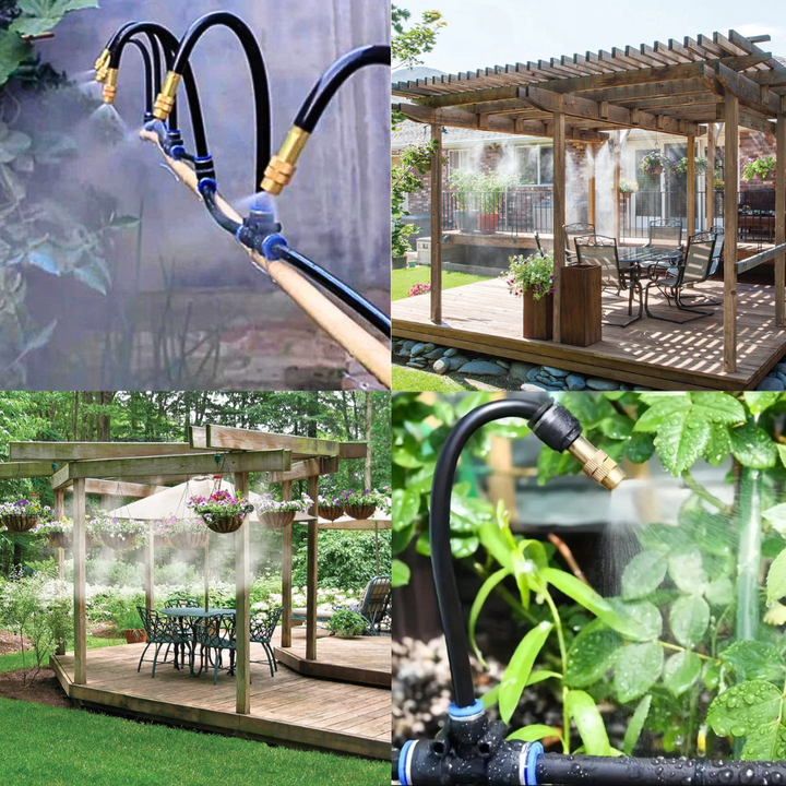 AquaBloom automatic sprinkler system installed in a vibrant garden, ensuring efficient outdoor plant watering.