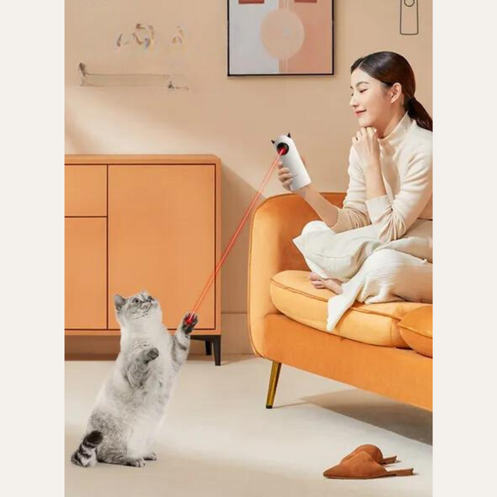 Automatic interactive laser cat toy for feline exercise & engaging playtime with LED light.