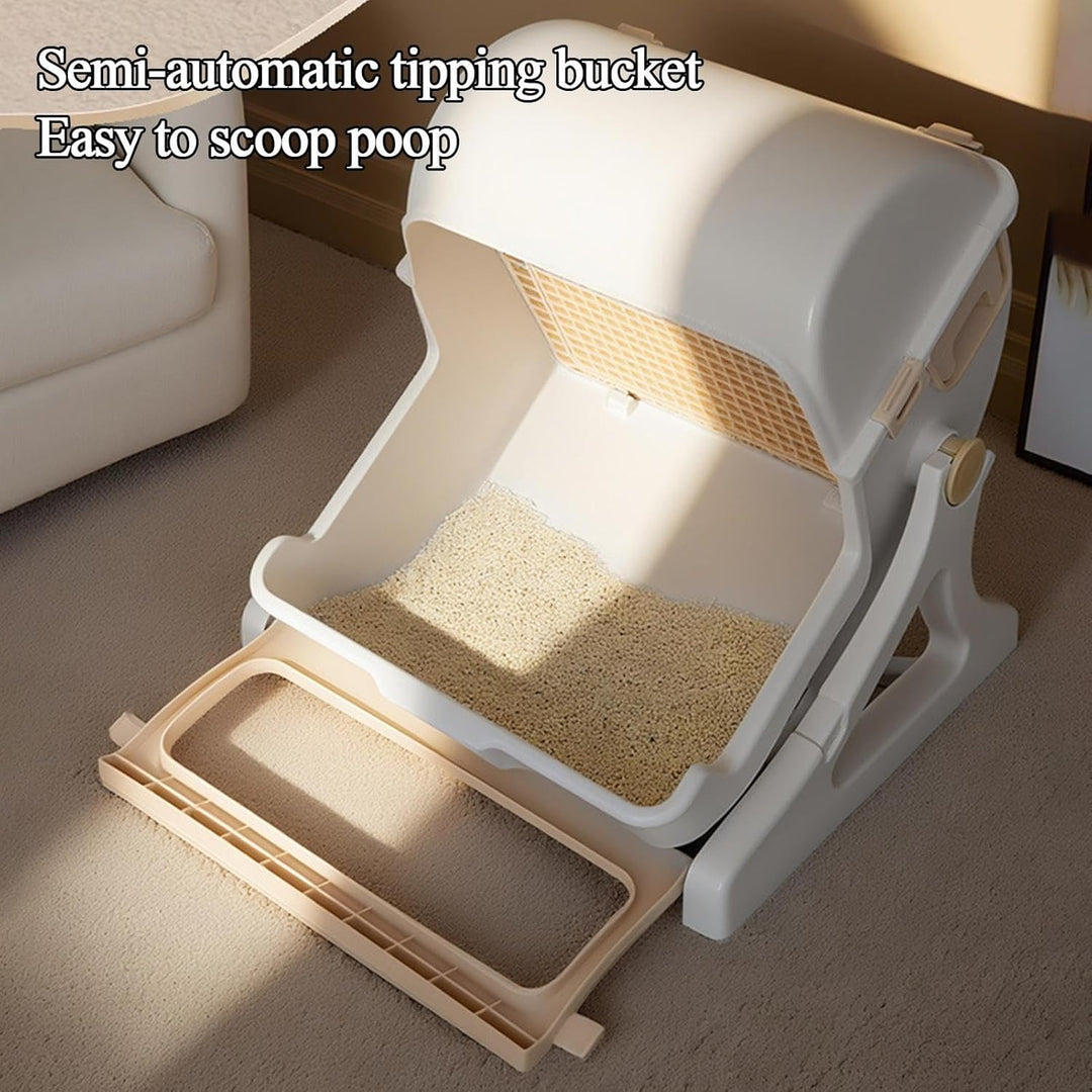 Felvora automatic odorless litter box for cats, open-top design in beige gray, ensuring optimal pet hygiene.