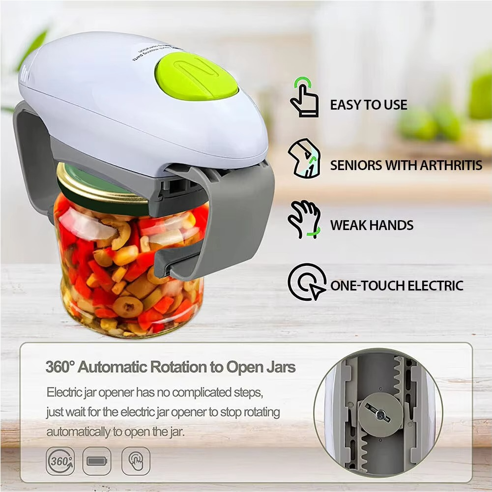 Automatic one-touch can and jar opener, a convenient kitchen gadget for easy lid removal.