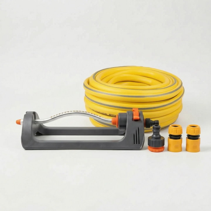 Outdoor automatic oscillating lawn sprinkler, delivering uniform water coverage for a healthy, green yard.
