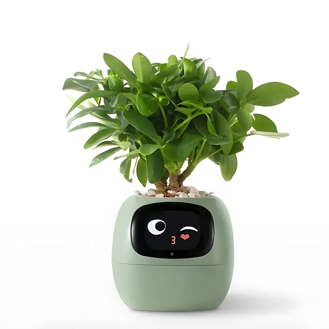 Modern Smart Plant Pot with App-Controlled Self-Watering System, ideal for automated plant care & home decor.