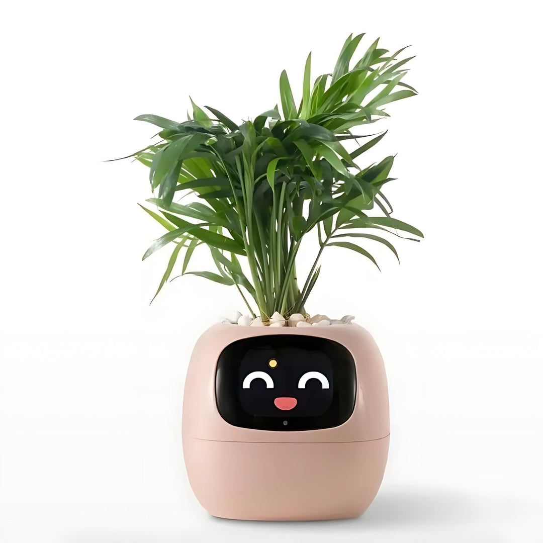 White Automatic Smart Plant Pot, self-watering flowerpot perfect for app-controlled indoor garden & home decor.