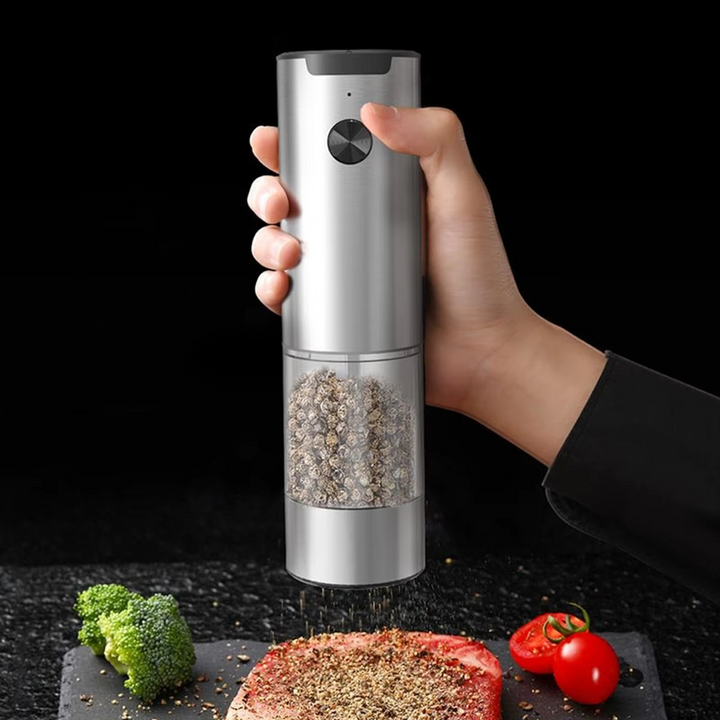 Premium electric spice grinder set for salt & pepper, offering effortless one-touch operation & adjustable mill.