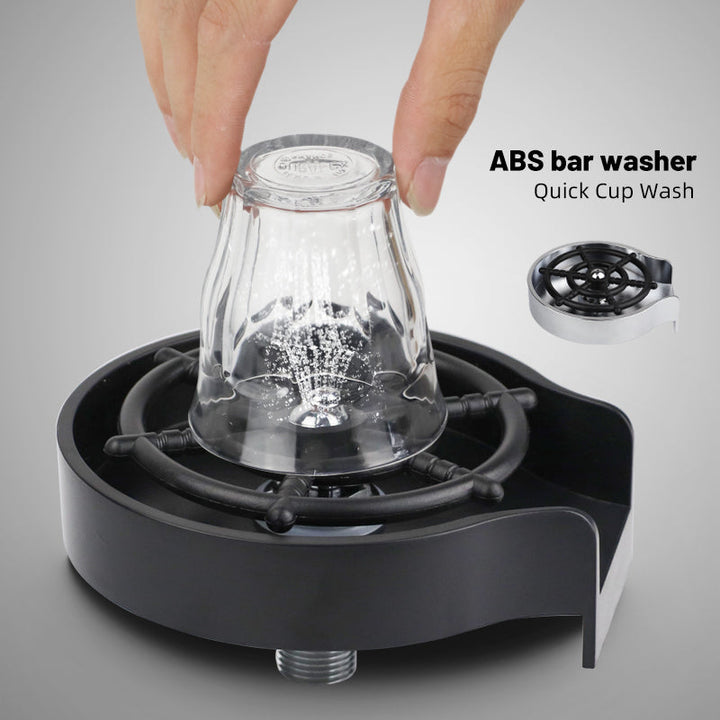 CupJet automatic glass rinser, a durable stainless steel sink accessory for easy countertop dish cleaning.