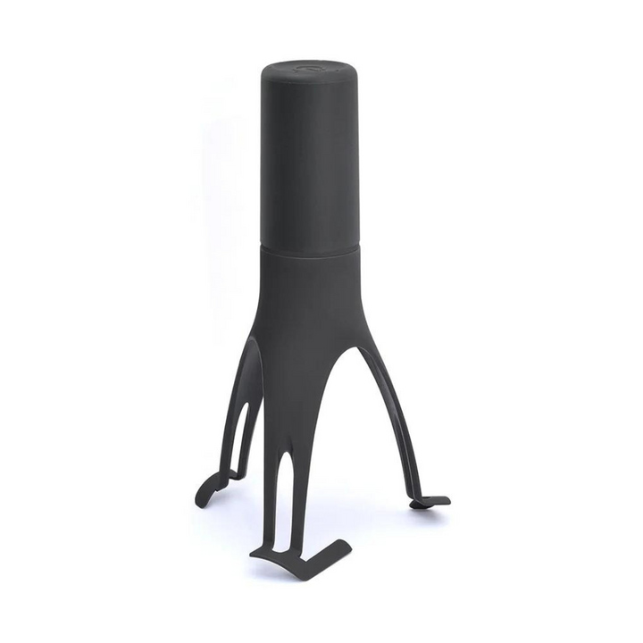 StirEase automatic stirring spoon in black plastic & stainless steel for efficient, hands-free cooking & kitchen tasks.
