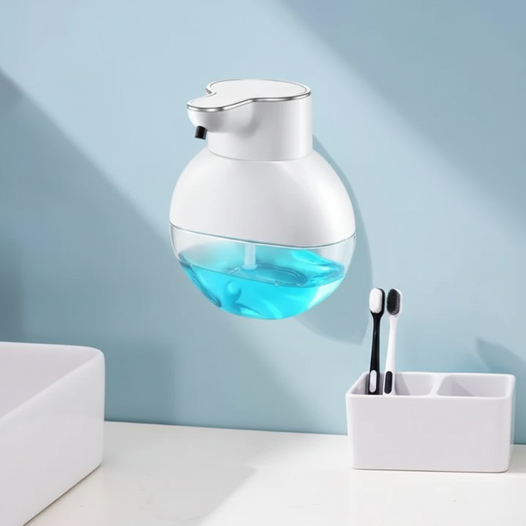 Automatic touchless foam soap dispenser by TouchlessEase, modern white design for bathroom and kitchen hygiene