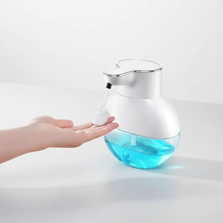 TouchlessEase automatic soap dispenser, IPX5 waterproof, sleek white, perfect for kitchen or bathroom hand hygiene