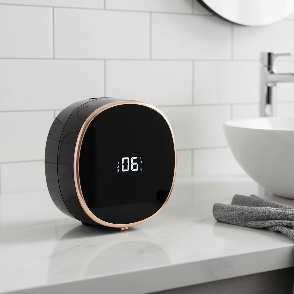 Automatic USB rechargeable foam soap dispenser for hygienic, touchless handwashing in modern bathroom