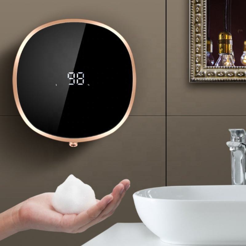 Hands-free USB rechargeable foam soap dispenser with modern design, ideal for kitchen or bath