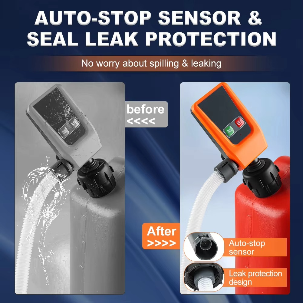 Heavy-duty 12V transfer pump for fuel, oil, & water, featuring auto-stop and leak protection.