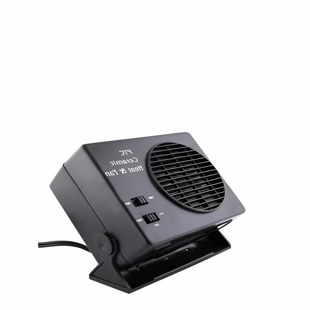 Automotive 12V ceramic car fan heater & defroster for quick winter defrosting and cabin warmth.