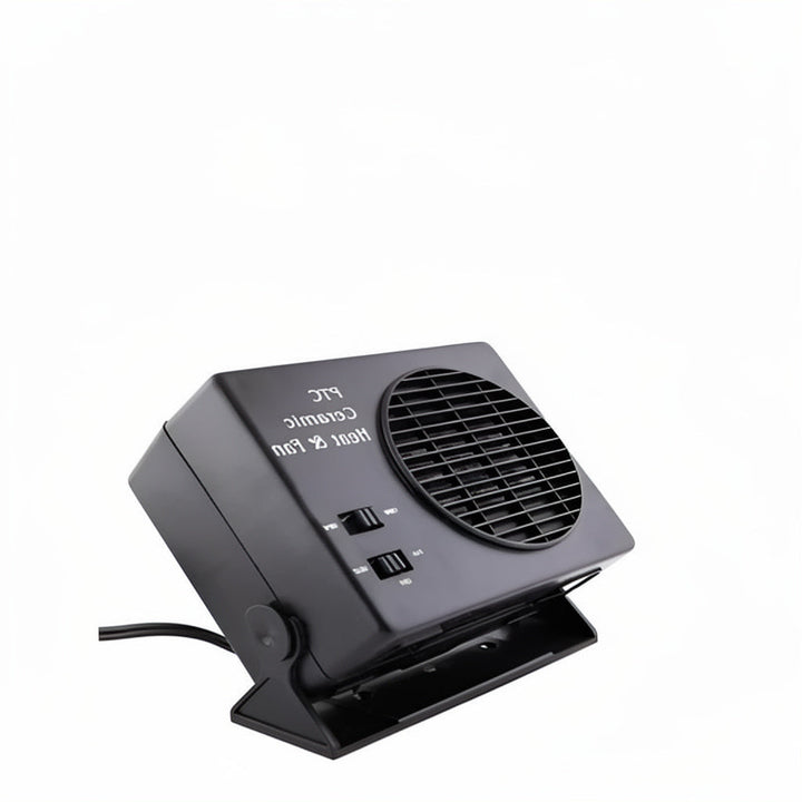 Automotive 12V ceramic car fan heater & defroster for quick winter defrosting and cabin warmth.