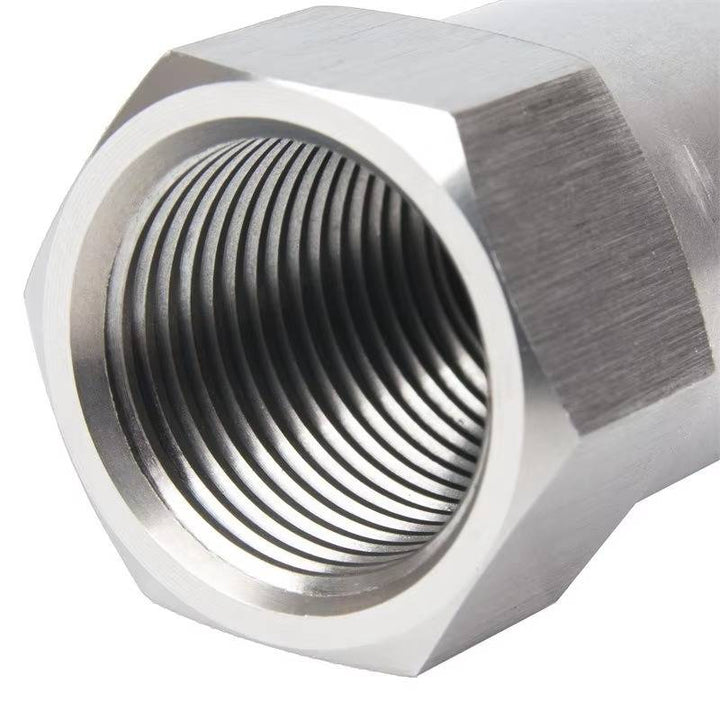 Car exhaust system O2 sensor adapter with integrated mini catalytic converter for CEL check engine light.