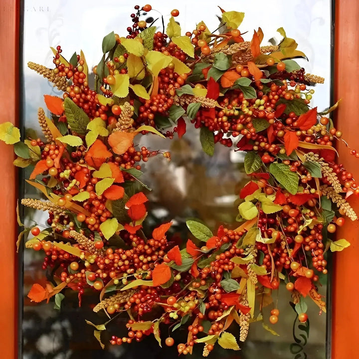 Autumn maple leaf rattan door wreath, perfect fall decor & seasonal home decoration.