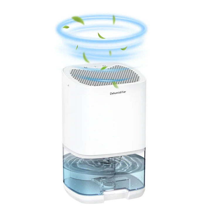 Aveline 1000ml portable 2-in-1 dehumidifier with air filter, night light function, and front controls.