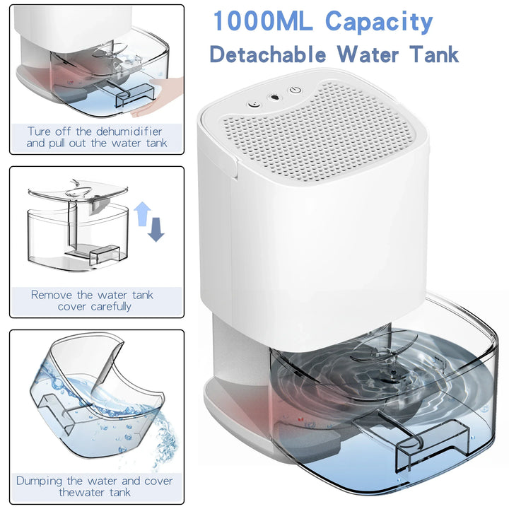 Aveline 2-in-1 dehumidifier casting a soft night light glow, promoting a comfortable sleep environment.