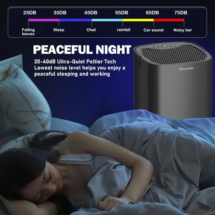 Side view of the Aveline 1000ml dehumidifier, highlighting its sleek design and compact size.