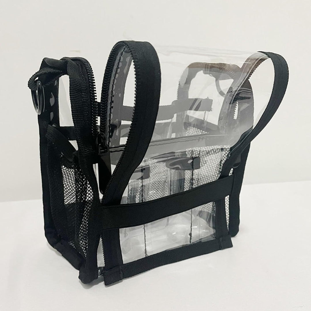 Aveline clear makeup bag with a durable zipper, highlighting its transparent design and practicality.