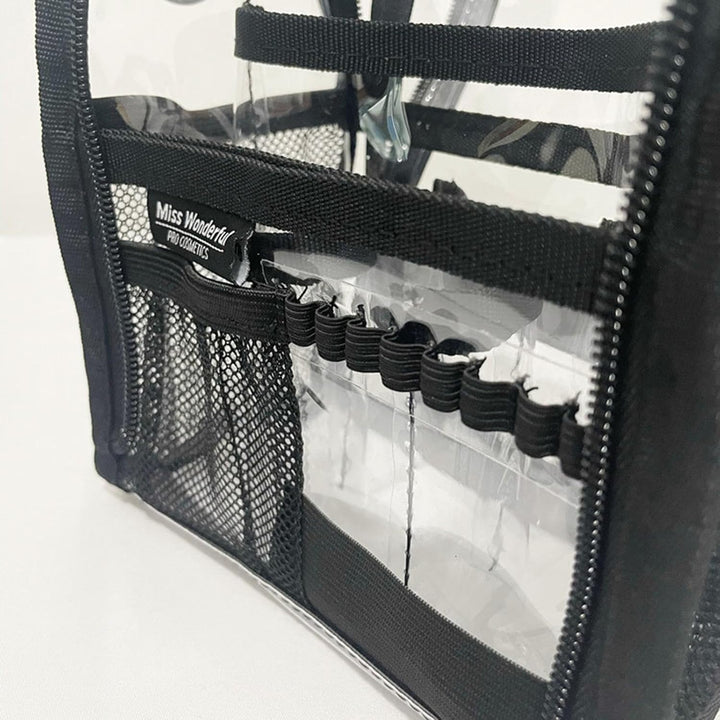 Close-up of the Aveline large clear PVC makeup bag material, showcasing its waterproof quality.