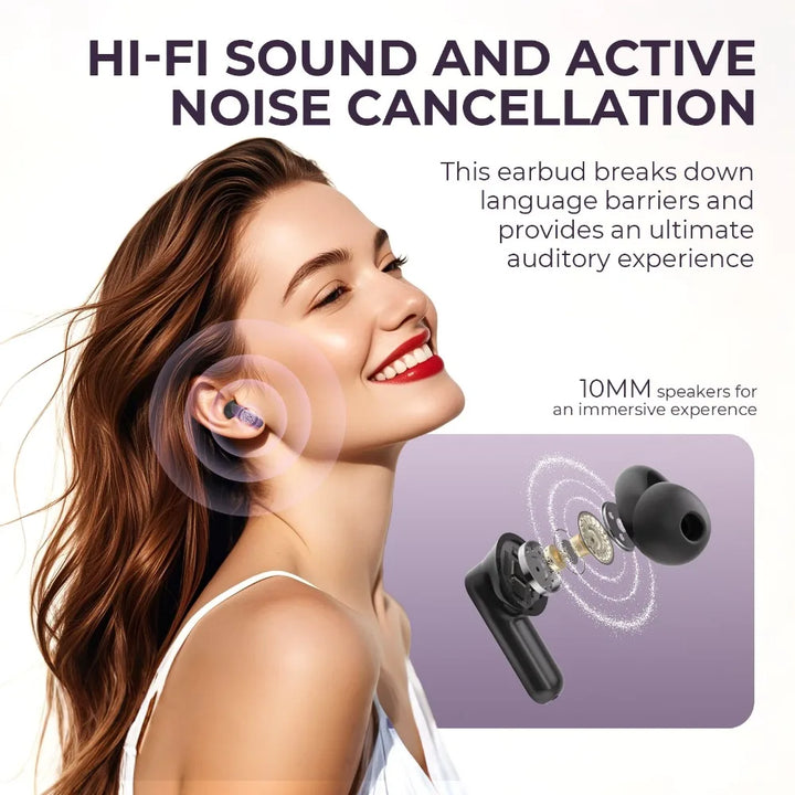 Unisex smart AI translation earbuds, a high-tech communication device