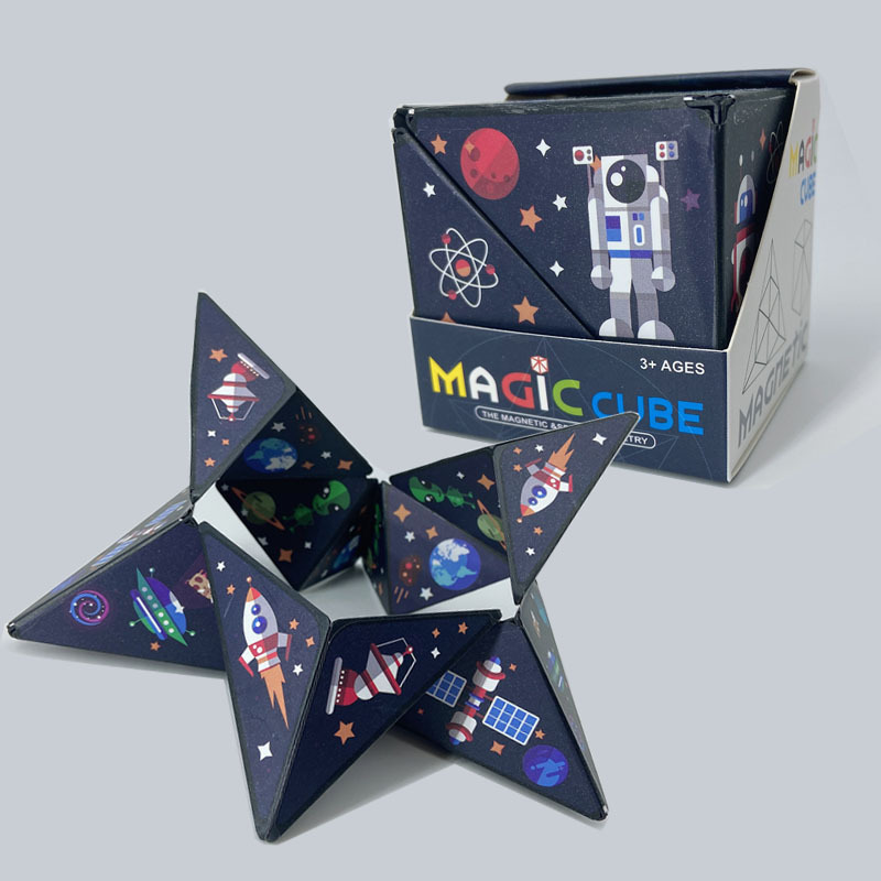 Hands interacting with an award-winning magic cube, enjoying fidget fun.