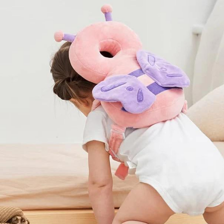 Toddler walking aid with a soft head protective backpack, adorable little bee design for baby safety.