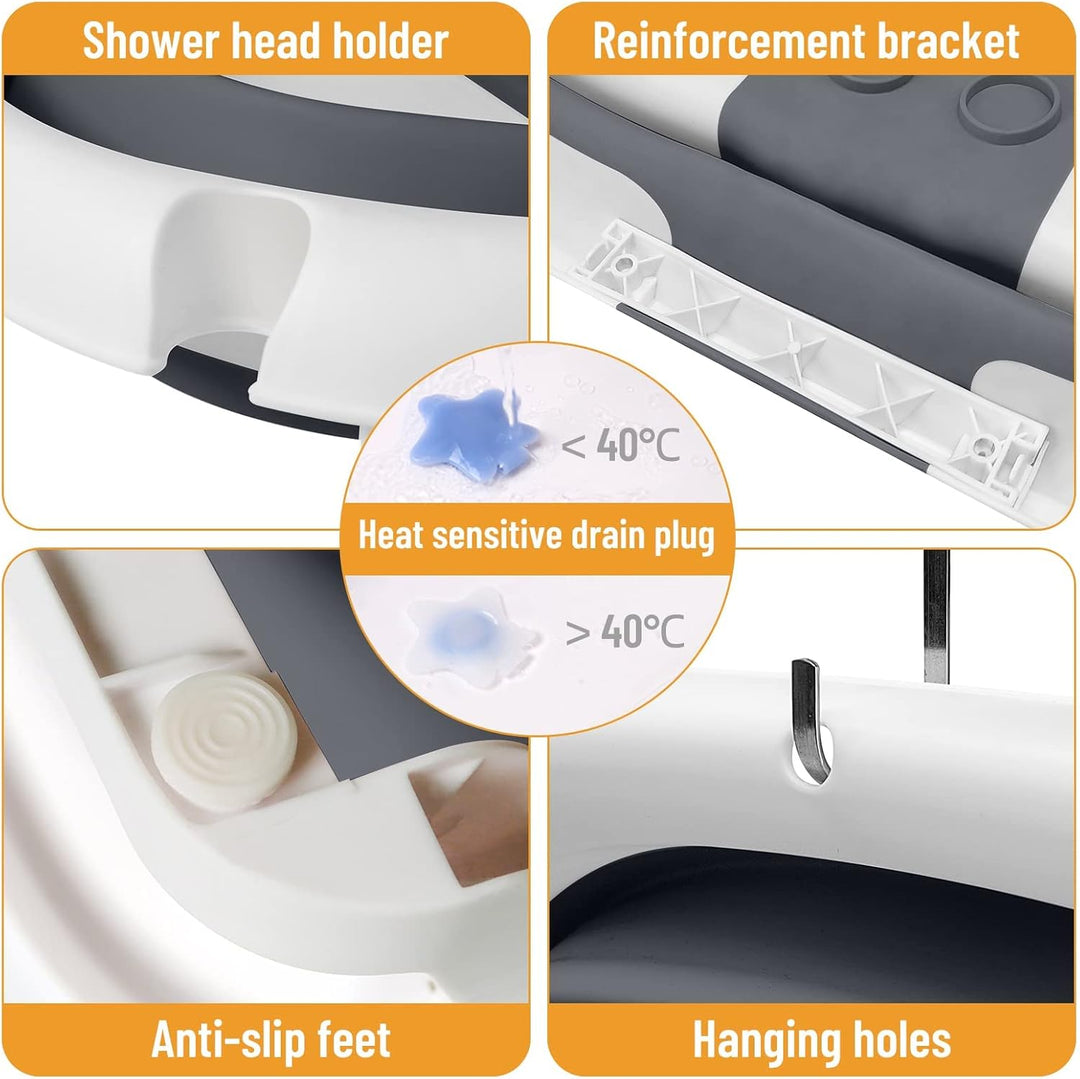 Space-saving baby folding bath tub with net for newborns and toddlers, travel-friendly
