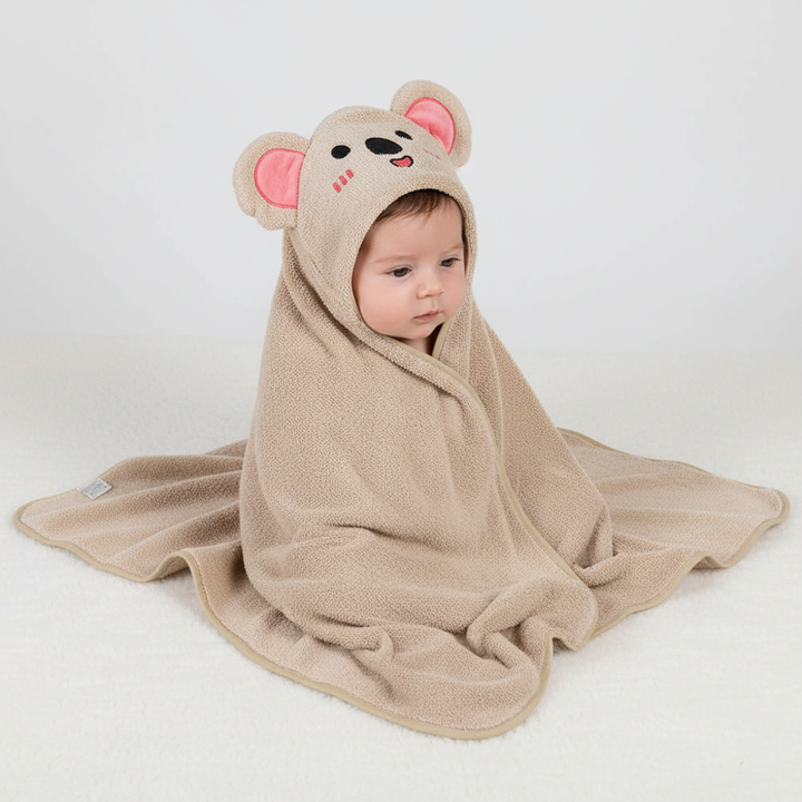 Cute pink bunny animal hooded bathrobe, soft QuickDry for kids bath, cozy toddler towel