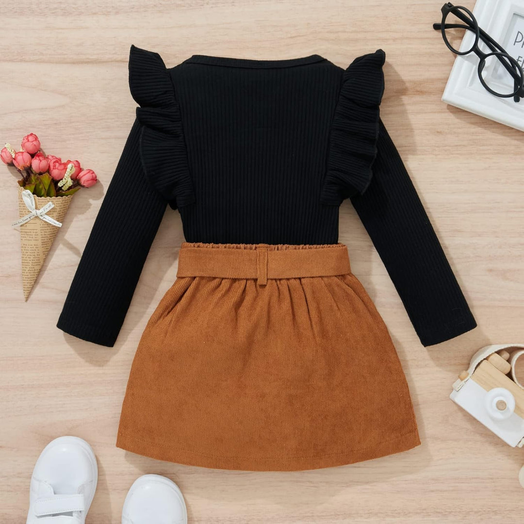 Full view of the baby girls' knitted turtleneck and dress winter set, warm cotton winter wear
