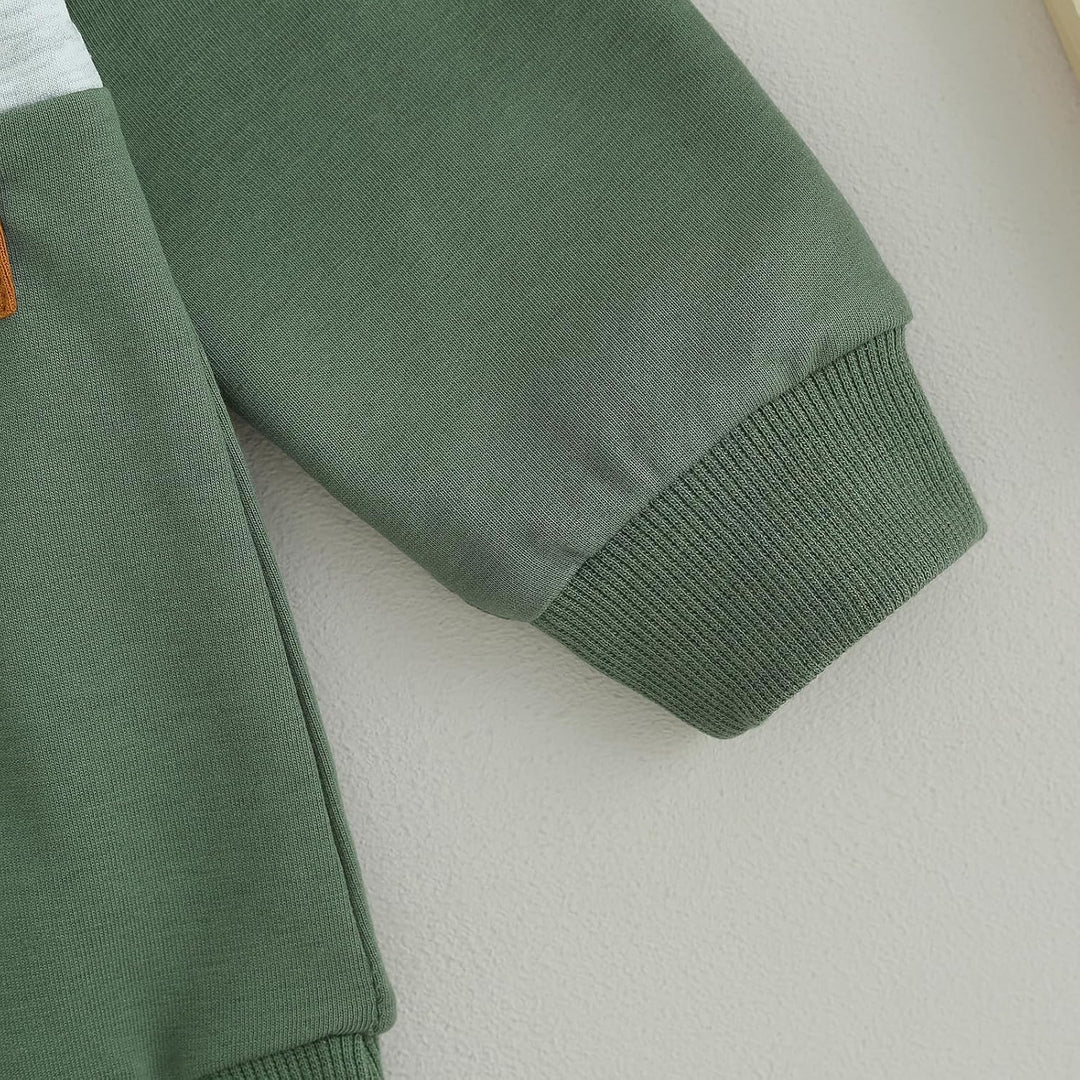 Soft cotton blend baby jogger set, contrast colors, durable winter clothing.