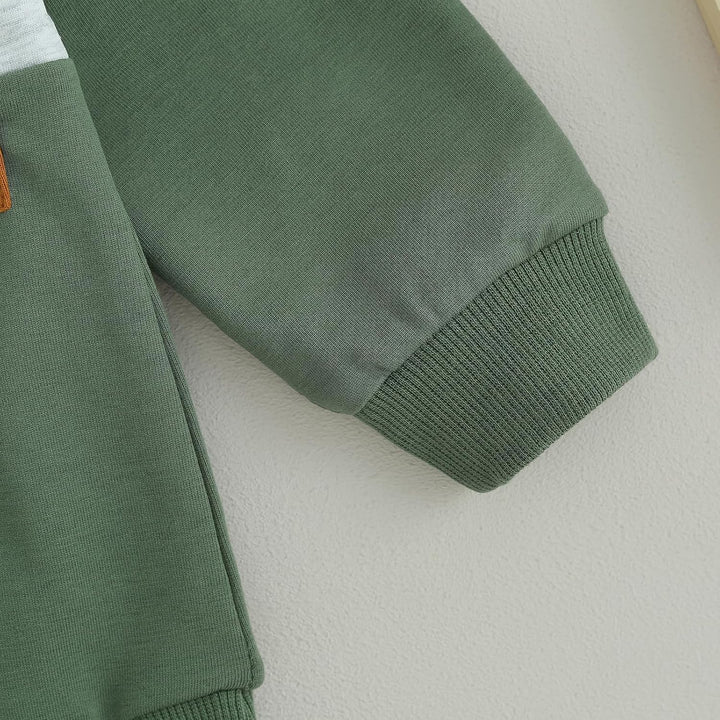 Soft cotton blend baby jogger set, contrast colors, durable winter clothing.